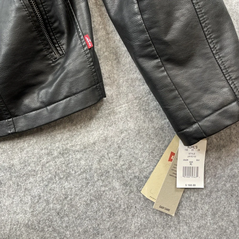 Men's Levi's Black Faux‎ Leather Hooded Racer Jacket XL NWT